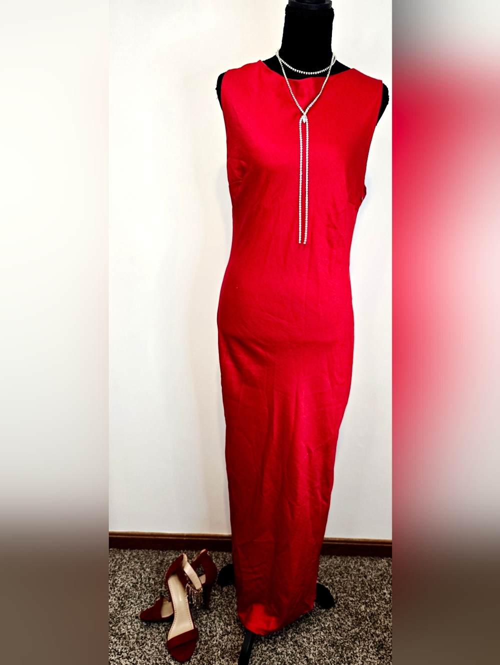 Missguided Red Maxi Dress Sleeveless Bodycon Formal Evening NWT Sz L Prom - Picture 3 of 12